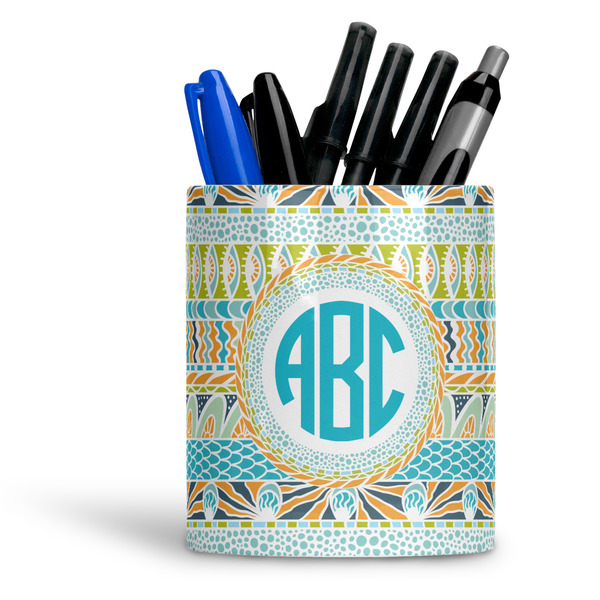 Custom Abstract Teal Stripes Ceramic Pen Holder
