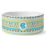 Abstract Teal Stripes Ceramic Dog Bowl - Large (Personalized)