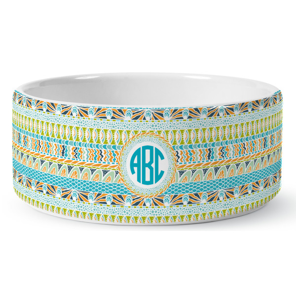 Custom Abstract Teal Stripes Ceramic Dog Bowl - Large (Personalized)