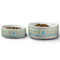 Abstract Teal Stripes Ceramic Dog Bowls - Size Comparison