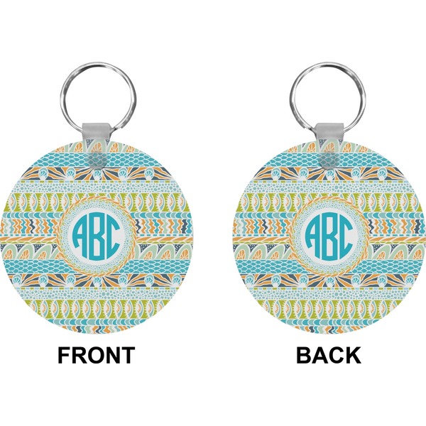 Abstract Teal Stripes Circle Keychain (Front + Back)