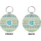Abstract Teal Stripes Circle Keychain (Front + Back)