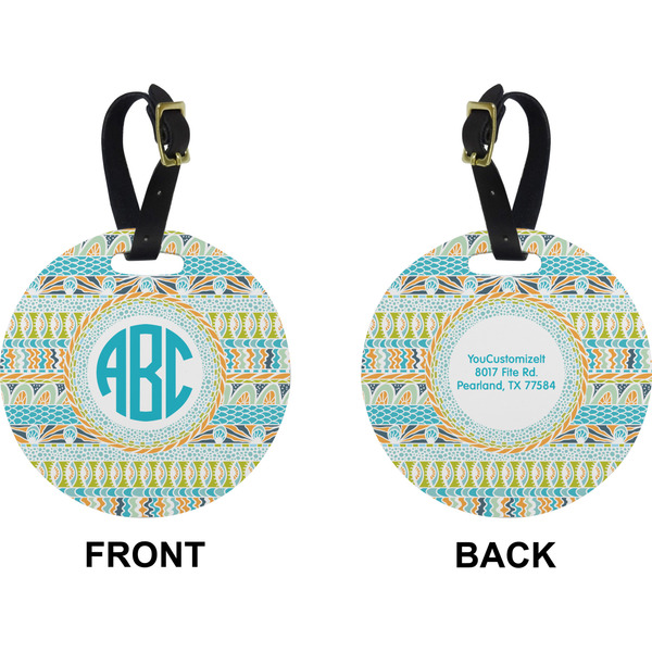 Abstract Teal Stripes Circle Luggage Tag (Front + Back)