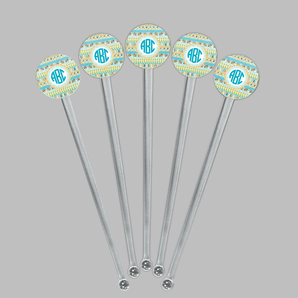 Abstract Teal Stripes Clear Plastic 7" Stir Stick - Round - Fan View