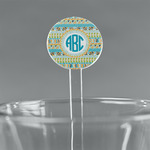 Abstract Teal Stripes 5.5" Round Plastic Stir Sticks - Clear (Personalized)
