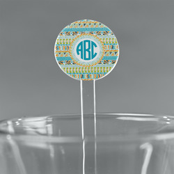 Abstract Teal Stripes 7" Round Plastic Stir Sticks - Clear (Personalized)