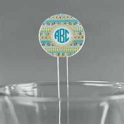 Abstract Teal Stripes 5.5" Round Plastic Stir Sticks - Clear (Personalized)