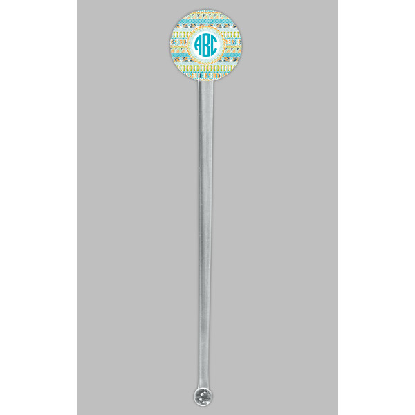 Abstract Teal Stripes Clear Plastic 7" Stir Stick - Round - Single Stick