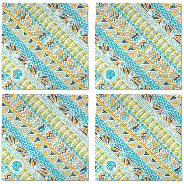 Abstract Teal Stripes Cloth Napkins - Personalized Dinner (APPROVAL) Set of 4