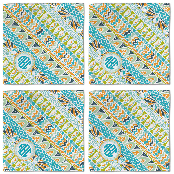 Abstract Teal Stripes Cloth Napkins - Personalized Lunch (APPROVAL) Set of 4