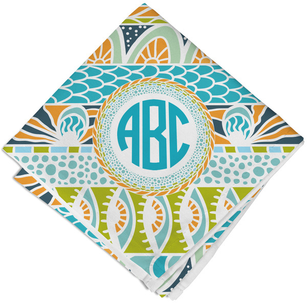 Custom Abstract Teal Stripes Cloth Napkin w/ Monogram