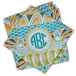 Abstract Teal Stripes Cloth Cocktail Napkins - Set of 4 w/ Monogram