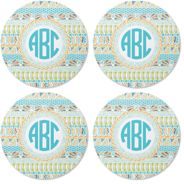 Abstract Teal Stripes Coaster Round Rubber Back - Apvl