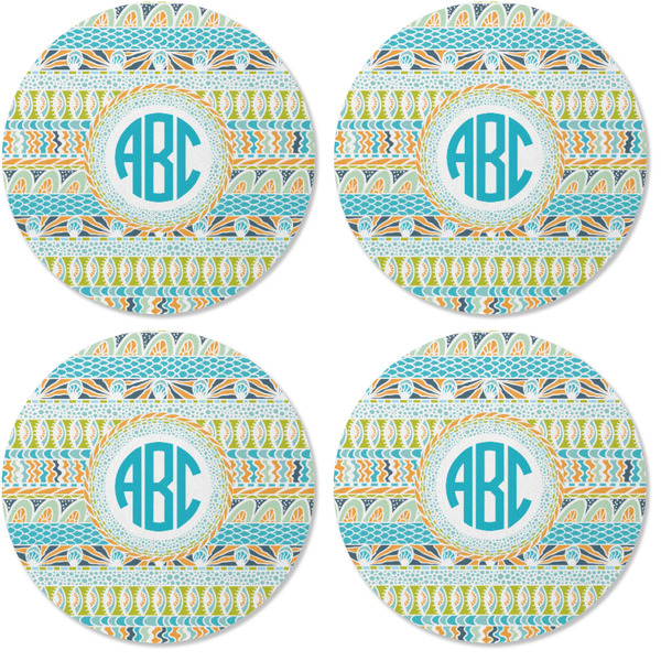 Abstract Teal Stripes Coaster Round Rubber Back - Apvl