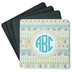 Abstract Teal Stripes Square Rubber Backed Coasters - Set of 4 (Personalized)