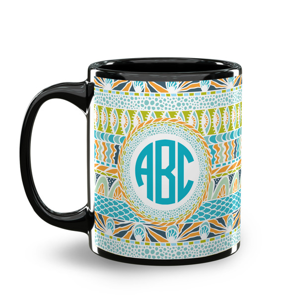 Abstract Teal Stripes Coffee Mug - 11 oz - Black