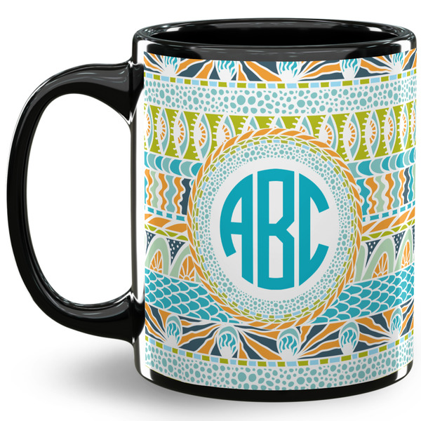 Custom Abstract Teal Stripes 11 Oz Coffee Mug - Black (Personalized)