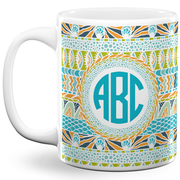 Custom Abstract Teal Stripes 11 Oz Coffee Mug - White (Personalized)