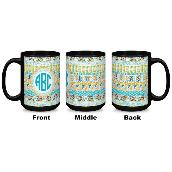Abstract Teal Stripes Coffee Mug - 15 oz - Black APPROVAL