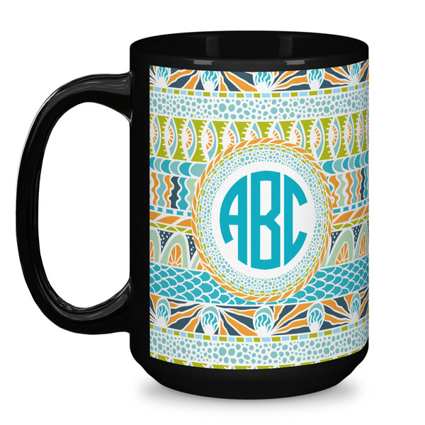 Abstract Teal Stripes Coffee Mug - 15 oz - Black