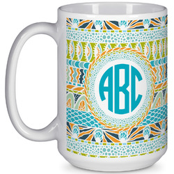 Abstract Teal Stripes 15 Oz Coffee Mug - White (Personalized)