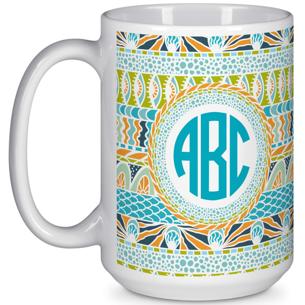 Custom Abstract Teal Stripes 15 Oz Coffee Mug - White (Personalized)