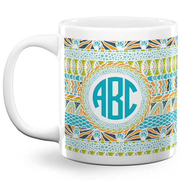 Custom Abstract Teal Stripes 20 Oz Coffee Mug - White (Personalized)