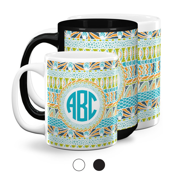 Abstract Teal Stripes Coffee Mugs Main