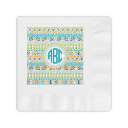 Abstract Teal Stripes Coined Cocktail Napkins (Personalized)