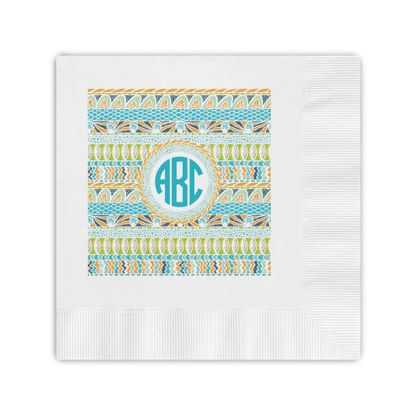 Custom Abstract Teal Stripes Coined Cocktail Napkins (Personalized)