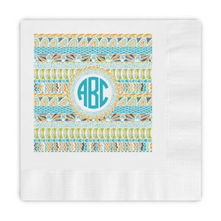 Abstract Teal Stripes Embossed Decorative Napkins (Personalized)