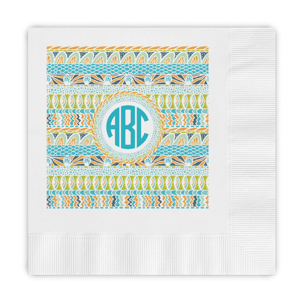 Custom Abstract Teal Stripes Embossed Decorative Napkins (Personalized)