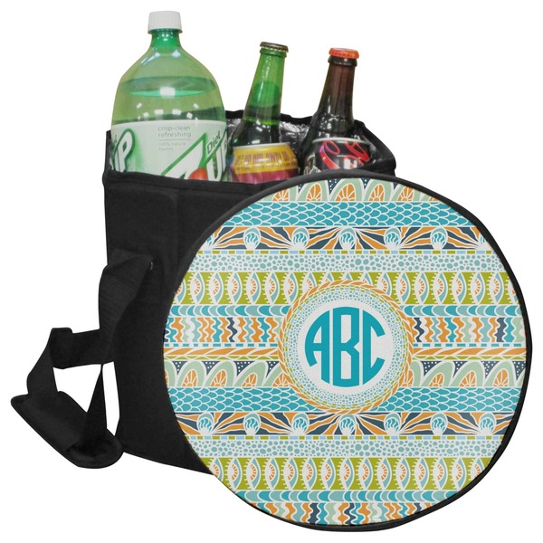 Custom Abstract Teal Stripes Collapsible Cooler & Seat (Personalized)