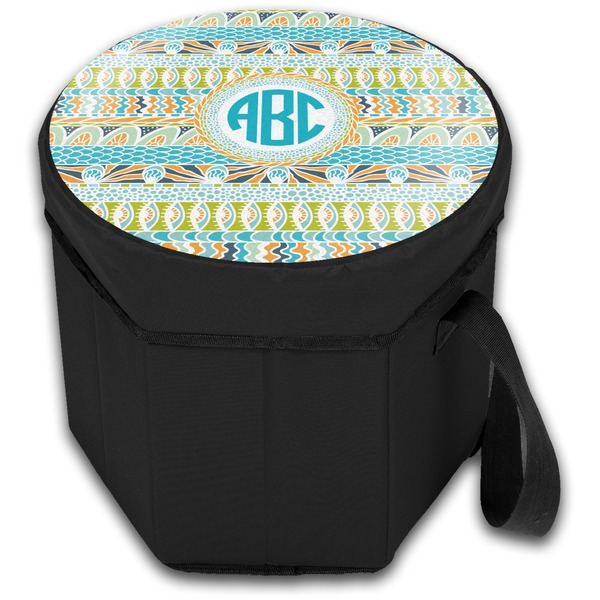 Abstract Teal Stripes Collapsible Personalized Cooler & Seat (Closed)