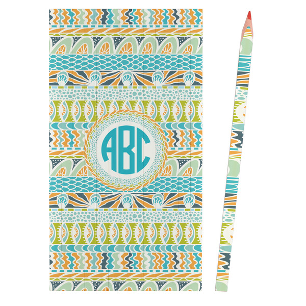 Abstract Teal Stripes Colored Pencils - Front View