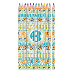 Abstract Teal Stripes Colored Pencils (Personalized)