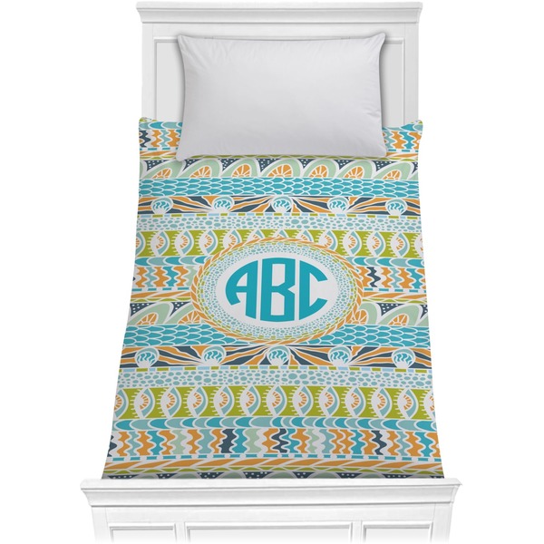 Custom Abstract Teal Stripes Comforter - Twin (Personalized)