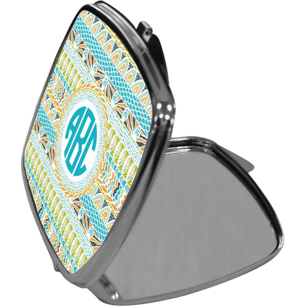 Abstract Teal Stripes Compact Mirror (Side View)
