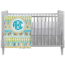 Abstract Teal Stripes Crib Comforter / Quilt (Personalized)