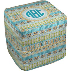 Abstract Teal Stripes Cube Pouf Ottoman (Personalized)