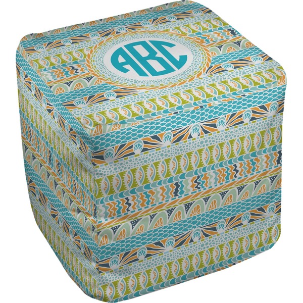Custom Abstract Teal Stripes Cube Pouf Ottoman - 13" (Personalized)