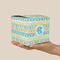 Abstract Teal Stripes Cube Favor Gift Box - On Hand - Scale View