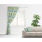 Abstract Teal Stripes Curtain With Window and Rod - in Room Matching Pillow