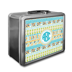Abstract Teal Stripes Lunch Box w/ Monogram
