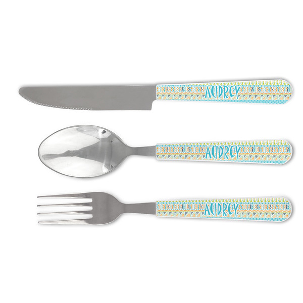 Custom Abstract Teal Stripes Cutlery Set (Personalized)