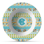 Abstract Teal Stripes Plastic Bowl - Microwave Safe - Composite Polymer (Personalized)