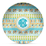 Abstract Teal Stripes Microwave Safe Plastic Plate - Composite Polymer (Personalized)