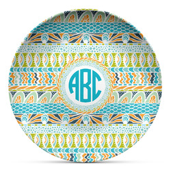 Abstract Teal Stripes Microwave Safe Plastic Plate - Composite Polymer (Personalized)