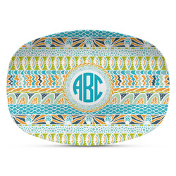 Abstract Teal Stripes Plastic Platter - Microwave & Oven Safe Composite Polymer (Personalized)