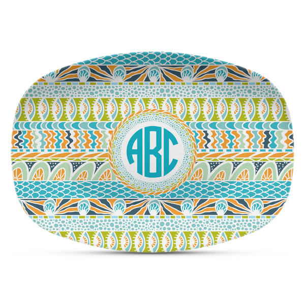 Custom Abstract Teal Stripes Plastic Platter - Microwave & Oven Safe Composite Polymer (Personalized)